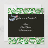 INVITATION DIAMOND FEATHERS VERT SILK BLANC DOMMASK MONOGRAM (Dos)