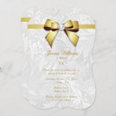 Invitation Diamond Gold Bow, Ruban & Damask Anniversaire Part (Devant / Derrière)