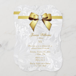 Invitation Diamond Gold Bow, Ruban & Damask Anniversaire Part