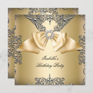 Invitation Diamond Gold Crème Bow Argent élégant Anniversaire