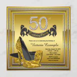 Invitation Diamond Gold High Heels 50e anniversaire féminin