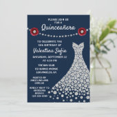 Invitation Diamond Gown Marine Bleu Chic moderne Quinceañera (Debout devant)