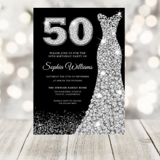 Invitation Diamond habillées femmes 50e anniversaire de fête