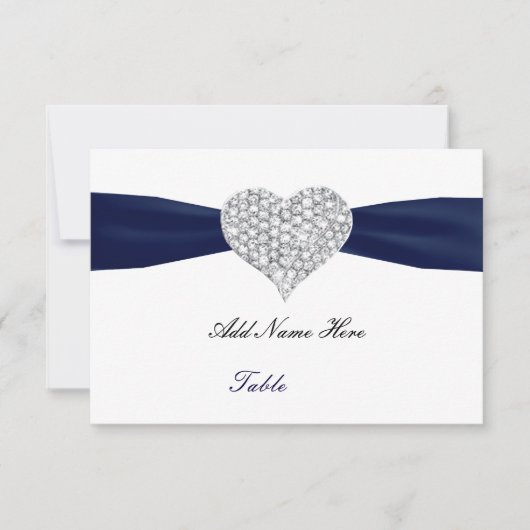 Invitation Diamond Heart Marine Blue Mariage Table Place Card (Devant)