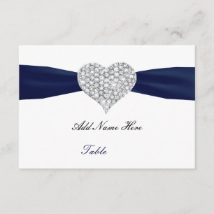 Invitation Diamond Heart Marine Blue Mariage Table Place Card