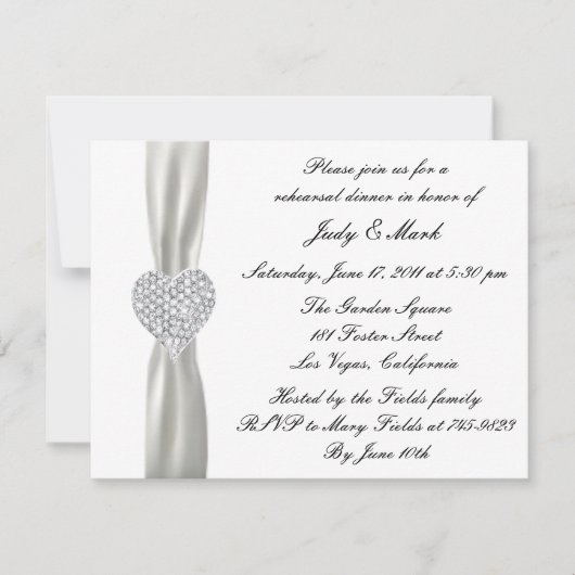 Invitation Diamond Heart White Mariage Rehearsdîner Invit (Devant)