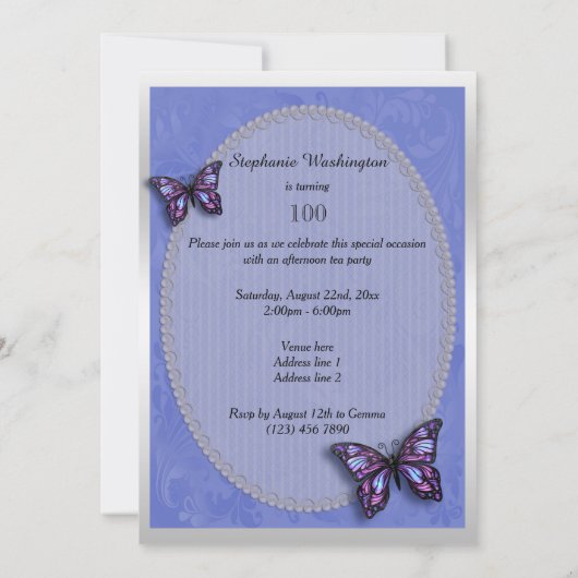 Invitation Diamond Hearts & Butterflies 100e anniversaire (Dos)