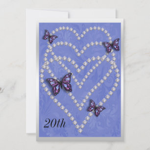 Invitation Diamond Hearts & Butterflies 20e Anniversaire