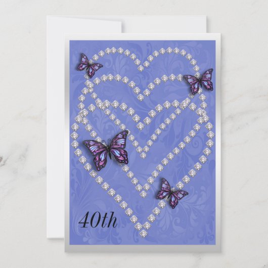 Invitation Diamond Hearts & Butterflies 40e anniversaire (Devant)