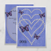 Invitation Diamond Hearts & Butterflies 90e anniversaire (Devant / Derrière)