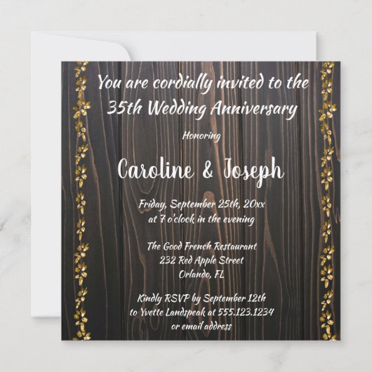 Invitation Diamond Laurel & Gold 35e anniversaire Mariage Inv (Dos)