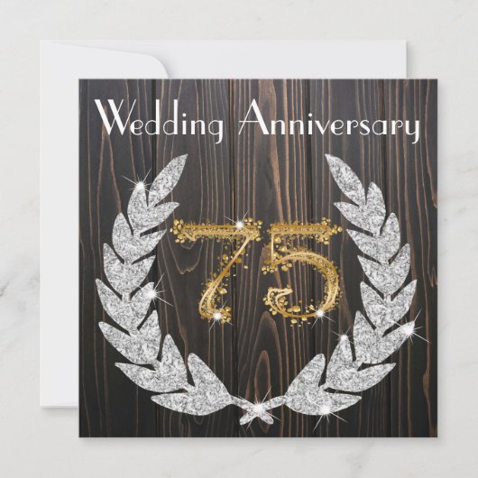 Invitation Diamond Laurel & Gold 75e anniversaire Mariage Inv (Devant)