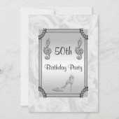 Invitation Diamond Music Note, Stiletto & White Roses 50e (Devant)