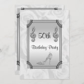 Invitation Diamond Music Note, Stiletto & White Roses 50e (Devant / Derrière)