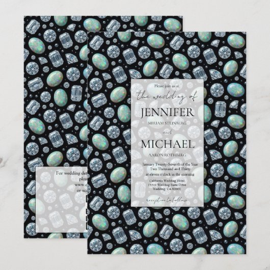 Invitation Diamond + Opales Formel | Luxe Code QR Mariage (Devant / Derrière)