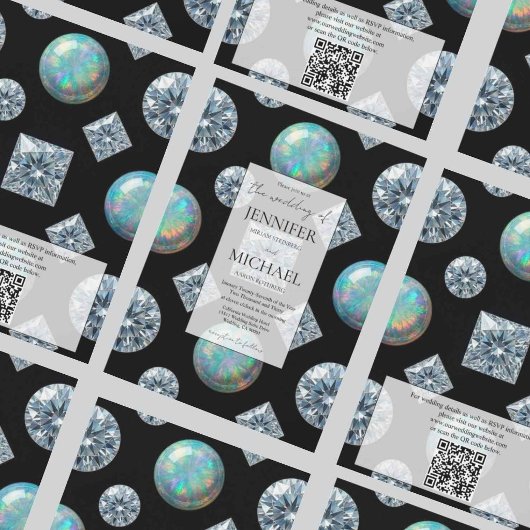 Invitation Diamond + Opales Formel | Luxe Code QR Mariage