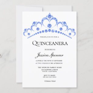 Invitation Diamond Parties scintillant bleue Tiara Quinceaner