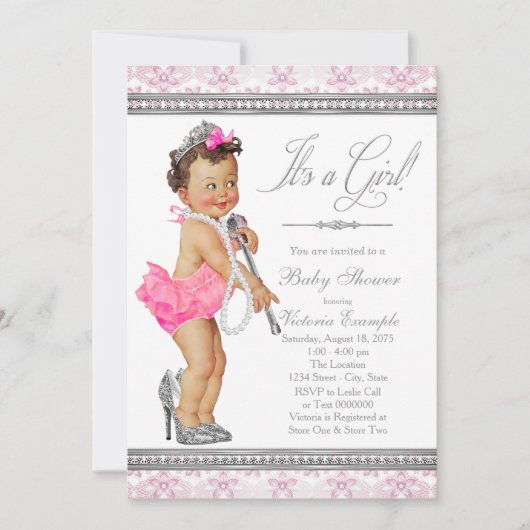 Invitation Diamond Pearl talons hauts Baby shower de la petit (Devant)