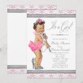 Invitation Diamond Pearl talons hauts Baby shower de la petit (Devant / Derrière)