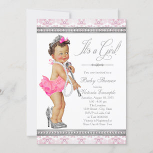 Invitation Diamond Pearl talons hauts Baby shower de la petit