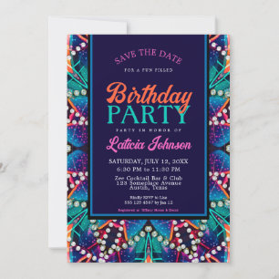 Invitation Diamond Pearls Aqua Blue Boho Vibe fête d'annivers