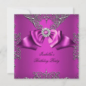 Invitation Diamond Plum rose Bow Argent élégant Anniversaire (Devant)