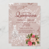 Invitation Diamond princesse robe blush chic quinceanera (Devant / Derrière)
