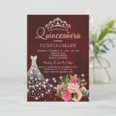 Invitation Diamond princesse robe bordeaux chic quinceanera (Debout devant)