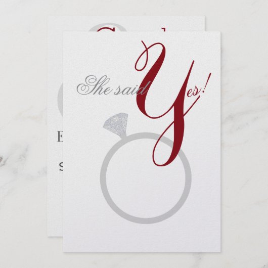 Invitation Diamond Ring Elle A Dit Oui Silver & Burgundy Part (Devant / Derrière)