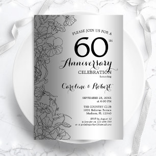 Invitation Diamond Silver Floral 60e Anniversaire