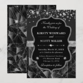 Invitation Diamond Sparkle Glamorous Black and Silver Wedding (Devant / Derrière)