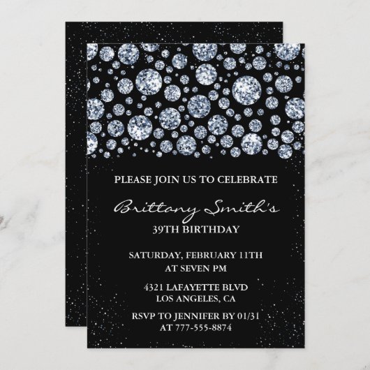 Invitation Diamond Sparkle Parties scintillant Noir 39e anniv (Devant / Derrière)
