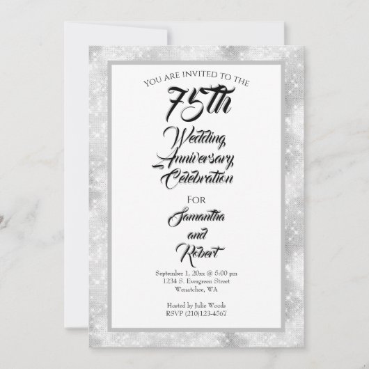 Invitation Diamond Sparkles 75e anniversaire de mariage (Devant)