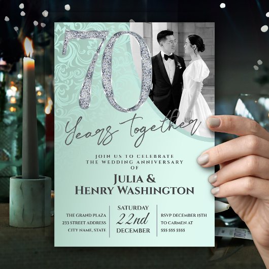 Invitation Diamond Texture Text 70th Wedding Anniversary 