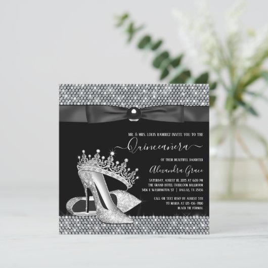 Invitation Diamond Tiara Chaussure Glam Cravate noire Quincea (Debout devant)