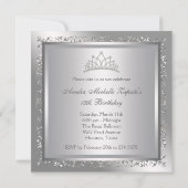 Invitation Diamond Tiara Elegant Argent Damask Quinceanera (Dos)
