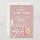 Invitation Diamond tiara et robe floral chic quinceanera (Devant)