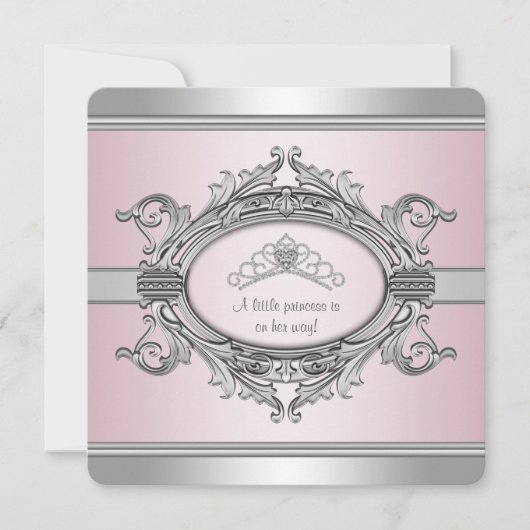 Invitation Diamond Tiara Gris Rose Princesse Bébé Fille Douch (Devant)
