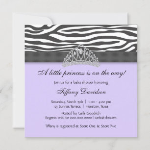 Invitation Diamond Tiara Purple Zebra Princesse Baby shower