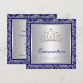 Invitation Diamond Tiara Royal Navy Blue Quinceanera (Devant / Derrière)