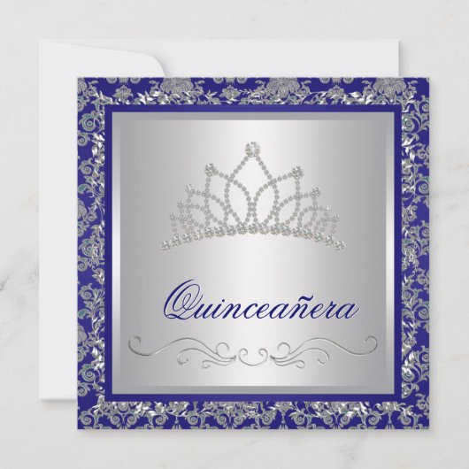 Invitation Diamond Tiara Royal Navy Blue Quinceanera (Devant)