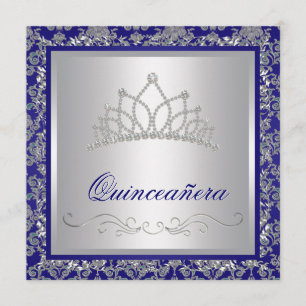 Invitation Diamond Tiara Royal Navy Blue Quinceanera