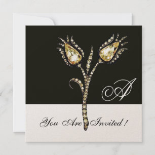 Invitation DIAMOND TULIPS MONOGRAM, Champagne Metallic
