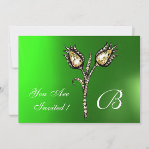 Invitation DIAMOND TULIPS MONOGRAM, Émeraude verte