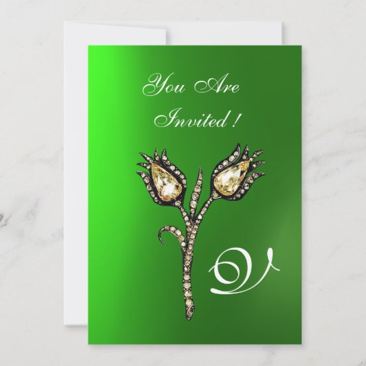 Invitation DIAMOND TULIPS MONOGRAM, Émeraude verte (Devant)
