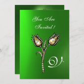 Invitation DIAMOND TULIPS MONOGRAM, Émeraude verte (Devant / Derrière)