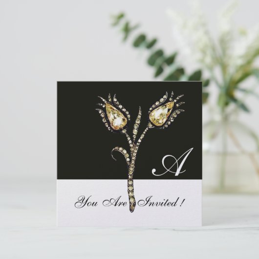 Invitation DIAMOND TULIPS MONOGRAM, Ice Metallic (Debout devant)