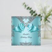 Invitation Diamond Turquoise Bleu Bow Argent Élégant Annivers (Debout devant)