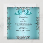 Invitation Diamond Turquoise Bleu Bow Argent Élégant Annivers (Dos)