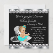 Invitation Diamond Turquoise Blue Black Baby shower petit déj (Dos)